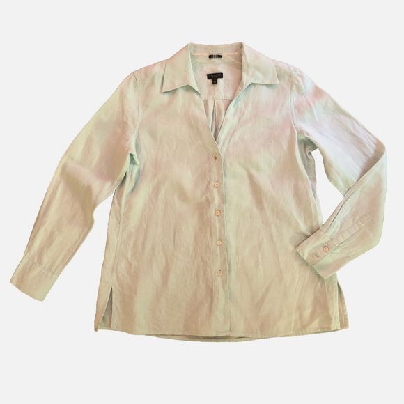 Talbots Irish Linen Button-Up Shirt Womens Sz 8 Pastel Blue Long Sleeve Classic - Picture 9 of 14